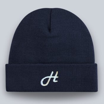 Strickmütze Arizona in Navy mit gesticktem Logo – Werbeartikel von Huthelden