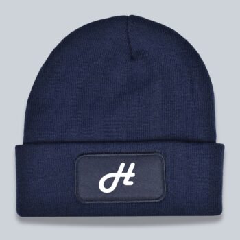 Mütze Printy in Navy mit bedrucktem Logo-Patch – Werbeartikel von Huthelden