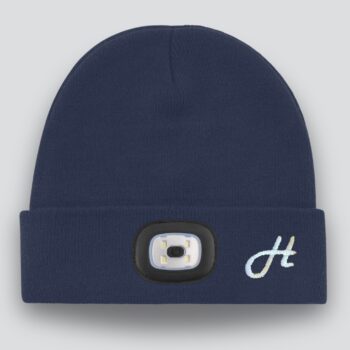 LED-Mütze Nordlicht in Navy: Mütze mit Licht und gesticktem Logo – Werbeartikel von Huthelden