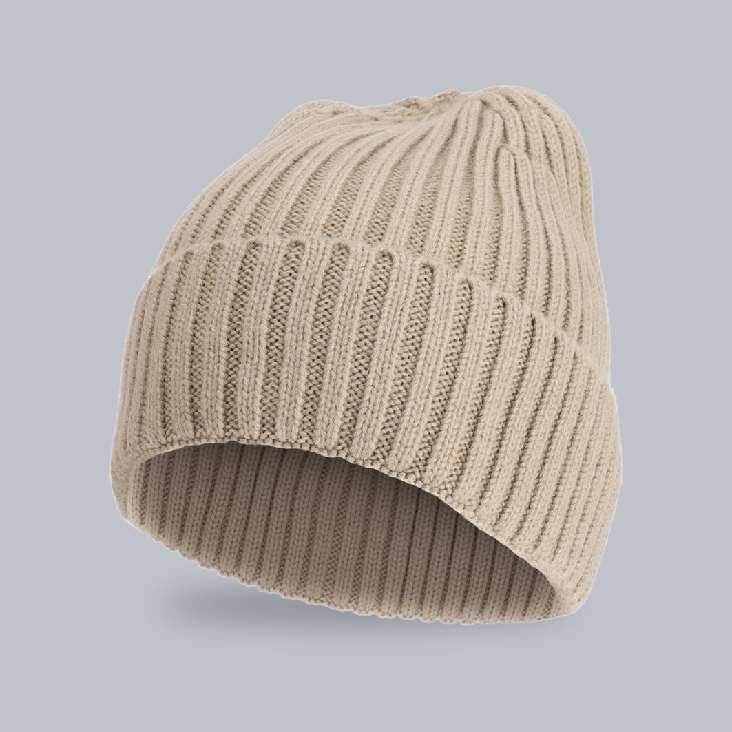 Merino-Mütze Joanna zum Besticken – Beige Mütze Joanna mit Merinowolle in Beige – zum Besticken mit deinem Logo, Werbeartikel von Huthelden