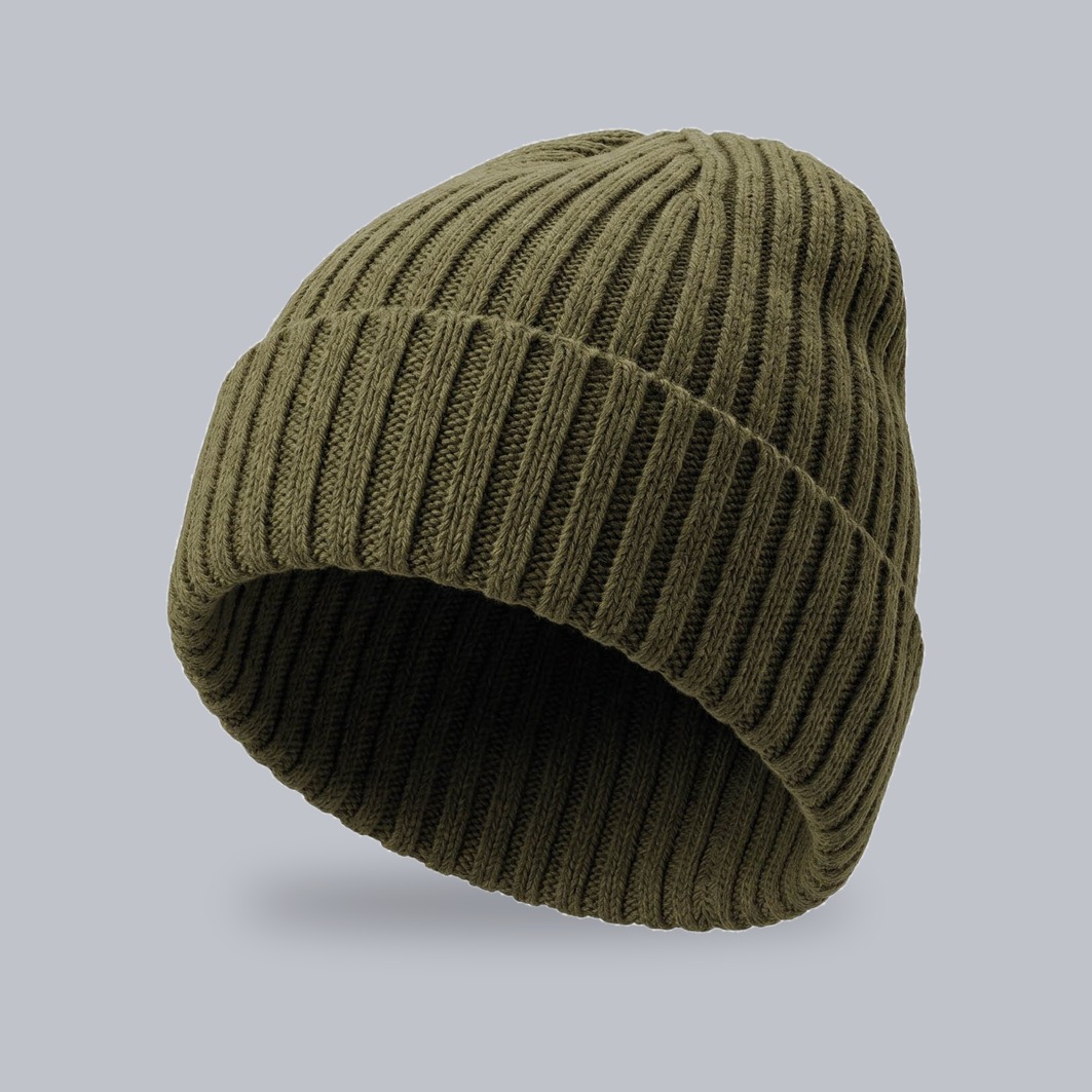 Merino-Mütze Joanna zum Besticken – Olivgrün Mütze Joanna mit Merinowolle in Olivgrün – zum Besticken mit deinem Logo, Werbeartikel von Huthelden